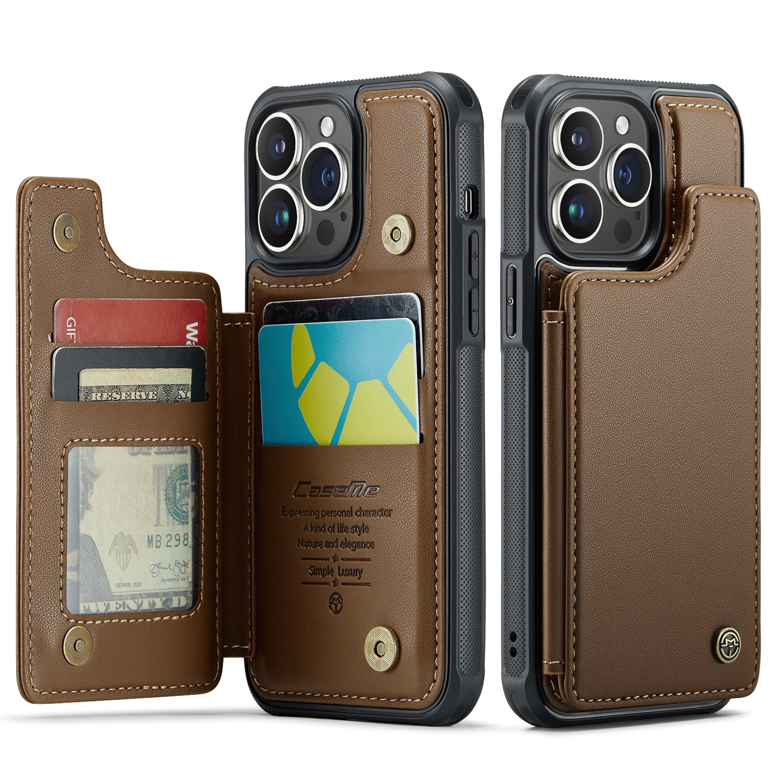 Cover con portacarte anti-RFID iPhone 15 Pro marrone