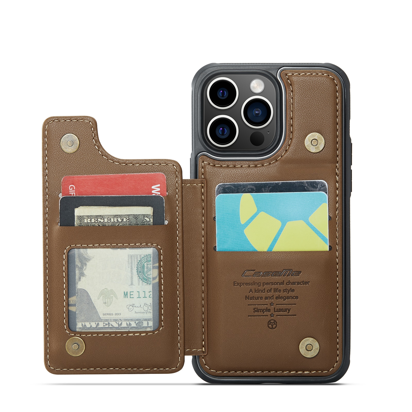 Cover con portacarte anti-RFID iPhone 15 Pro Max marrone