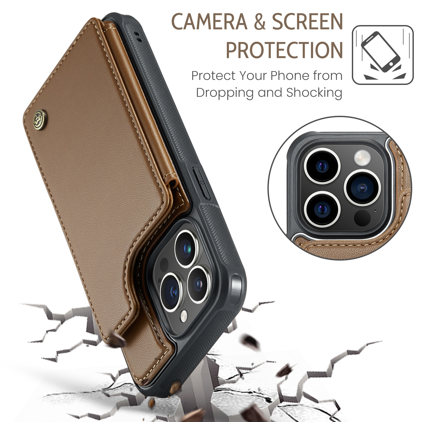Cover con portacarte anti-RFID iPhone 15 Pro Max marrone
