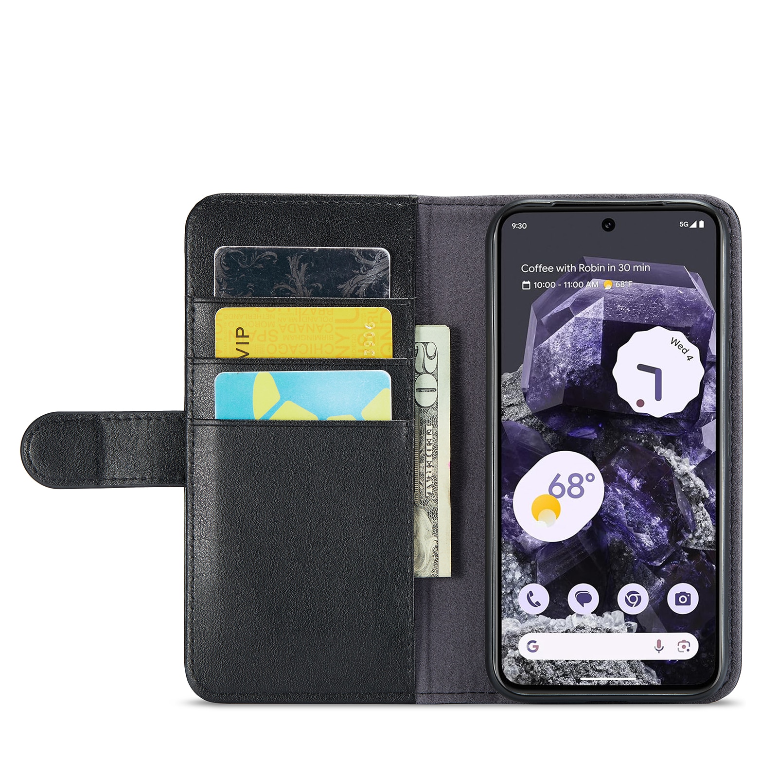 Custodia a portafoglio in vera pelle Google Pixel 8a, nero