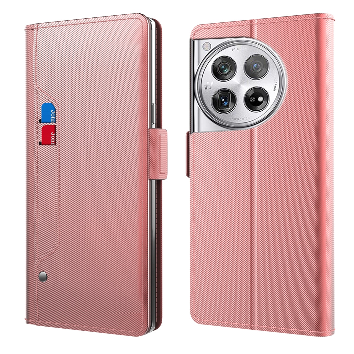 Custodia a portafoglio Specchio OnePlus 12 rosa dorato