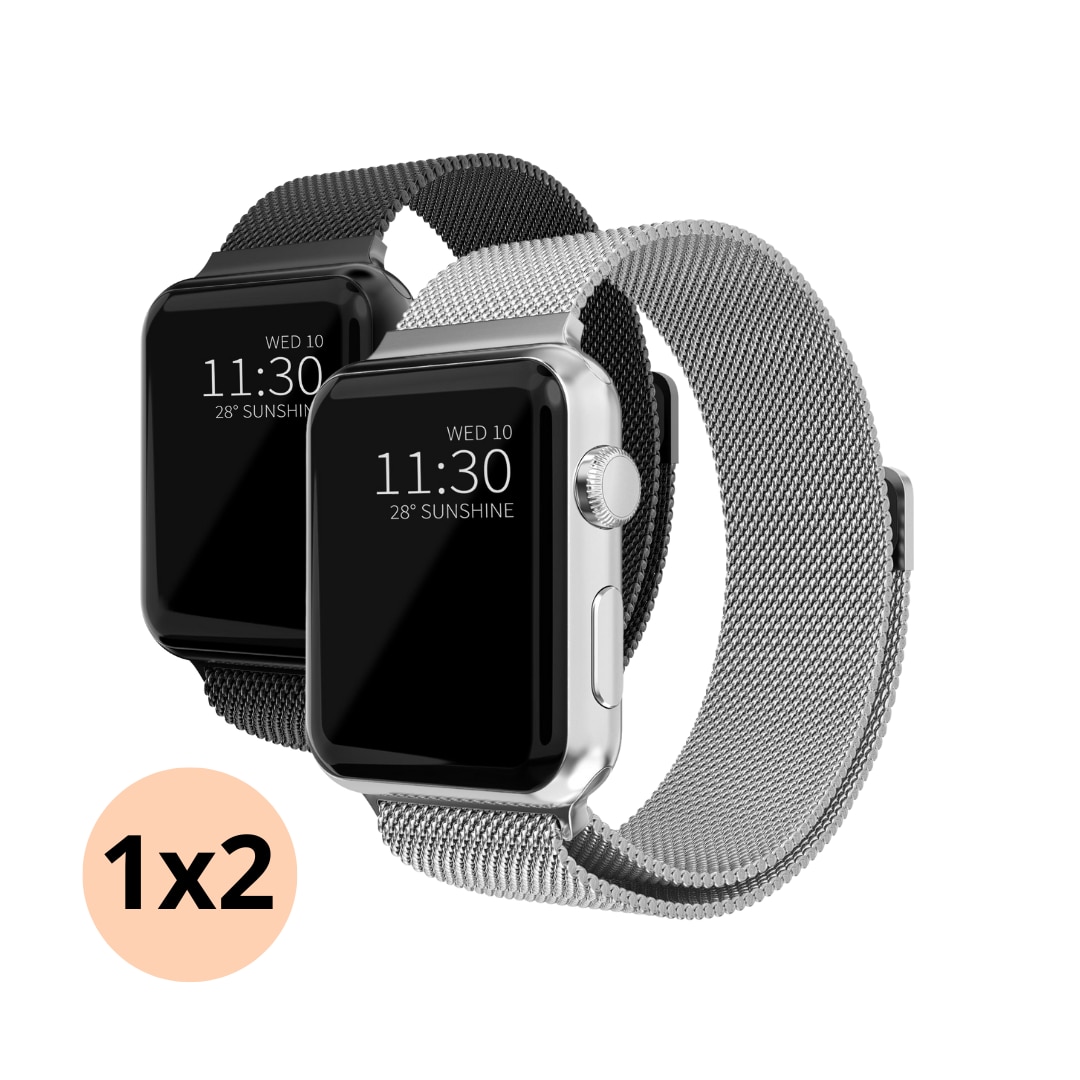 Kit per Apple Watch 41mm Series 9 Cinturino in maglia milanese nero & d'argento