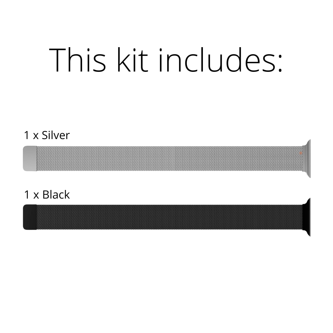 Kit per Apple Watch 42mm Cinturino in maglia milanese nero & d'argento