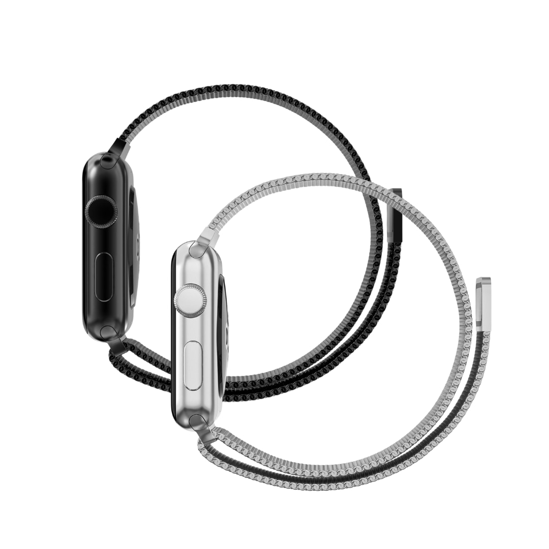 Kit per Apple Watch 41mm Series 7 Cinturino in maglia milanese nero & d'argento