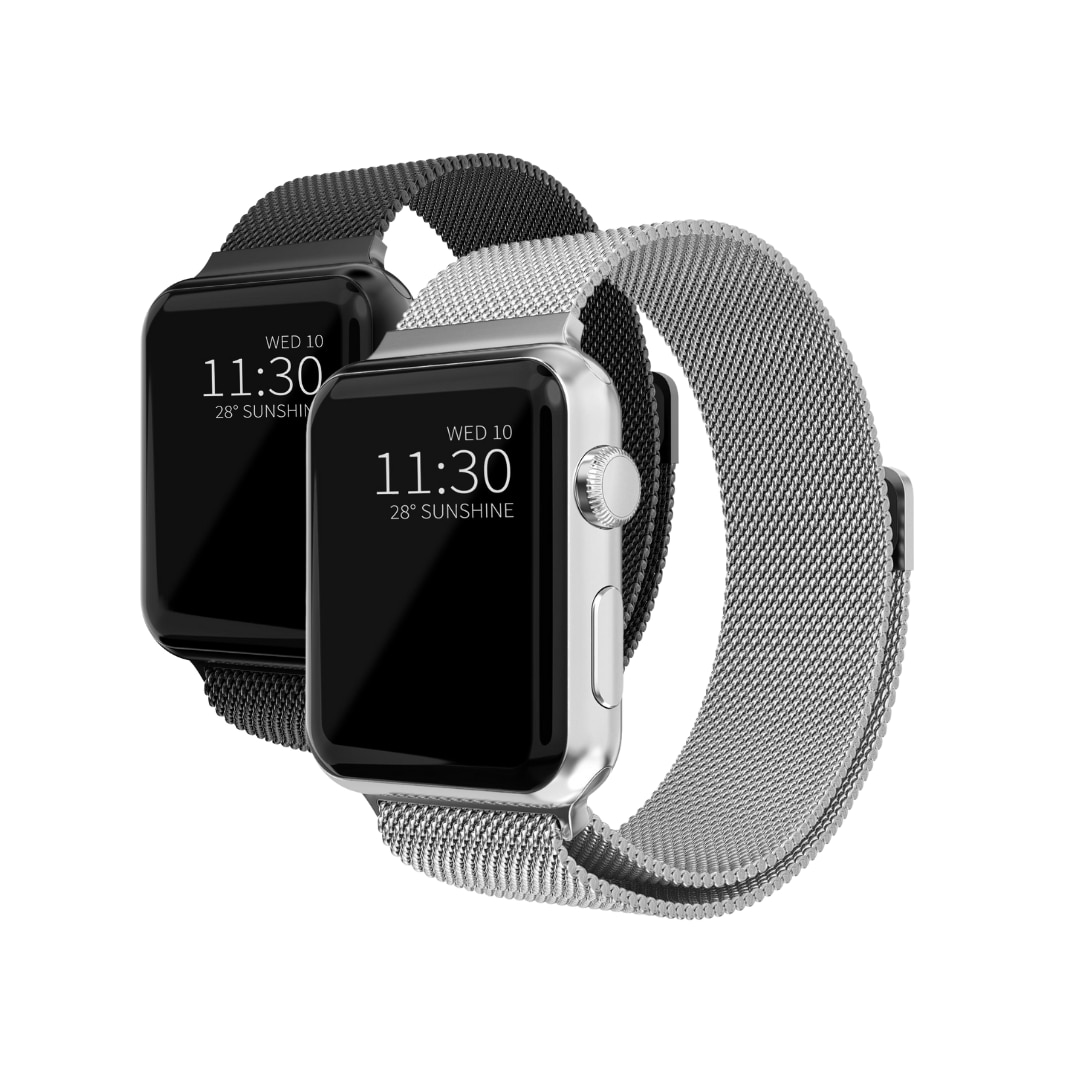 Kit per Apple Watch 38mm Cinturino in maglia milanese nero & d'argento