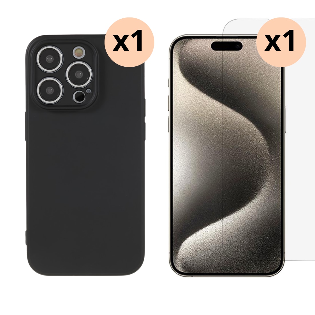 Kit per iPhone 15 Pro: Cover TPU e proteggischermo