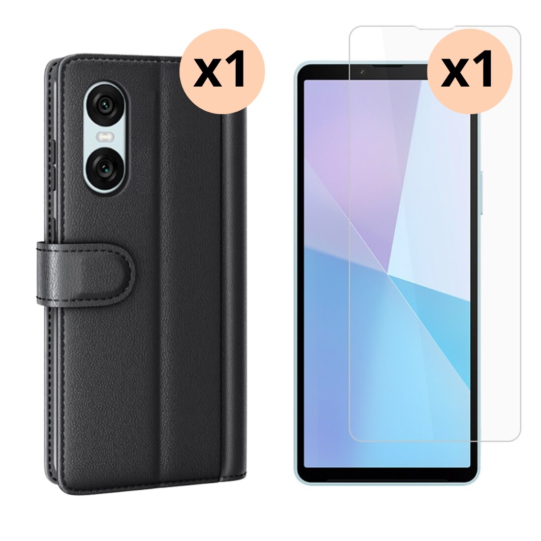 Kit per Sony Xperia 10 VI : Cover portafoglio e proteggischermo