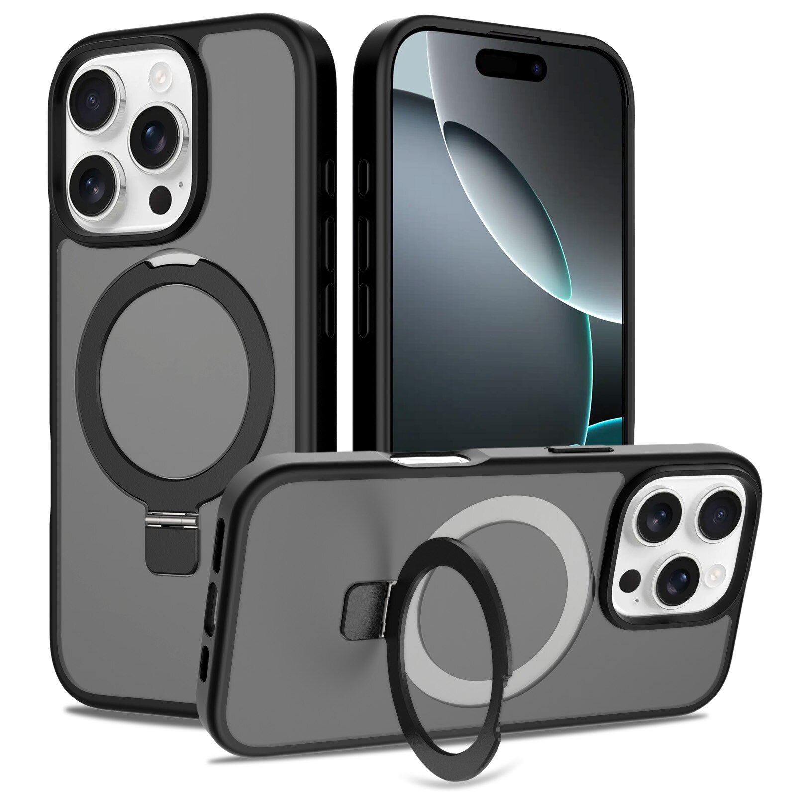 Cover ibride con Magnetic Ring iPhone 16 Pro Nero