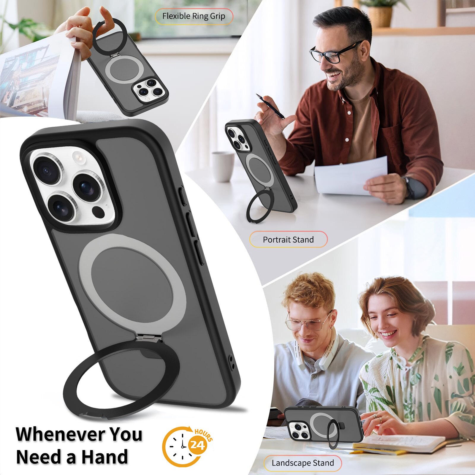 Cover ibride con Magnetic Ring iPhone 16 Pro Nero