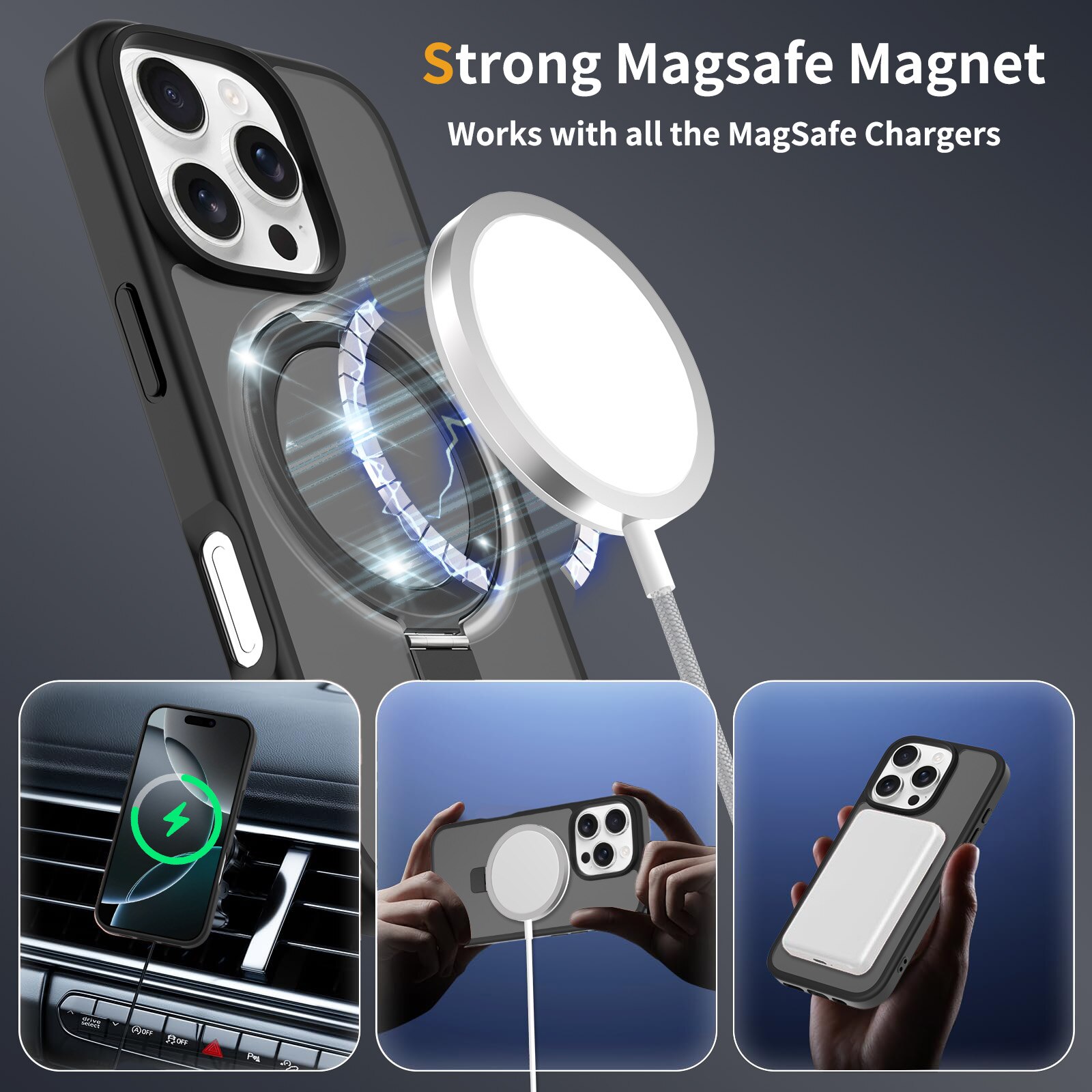 Cover ibride con Magnetic Ring iPhone 16 Pro Nero