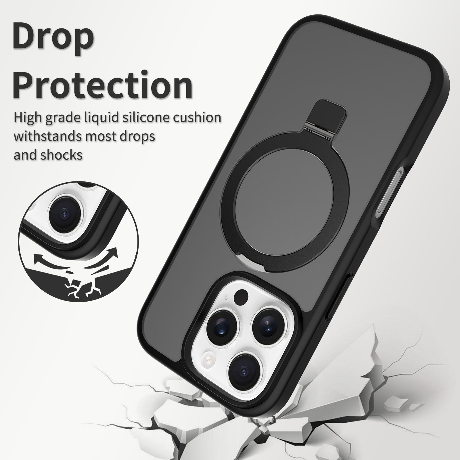 Cover ibride con Magnetic Ring iPhone 16 Pro Nero