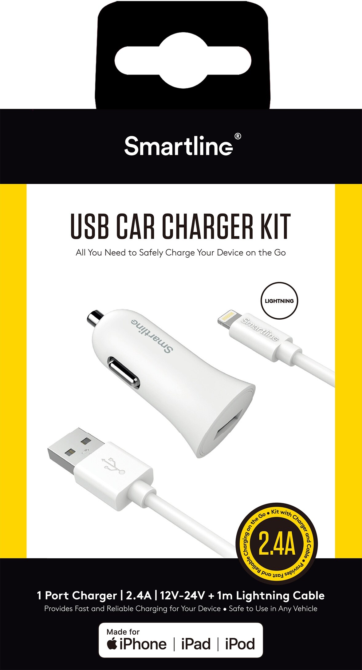 Caricabatterie auto e cavo da USB-A a USB-C 1 metro Bianco