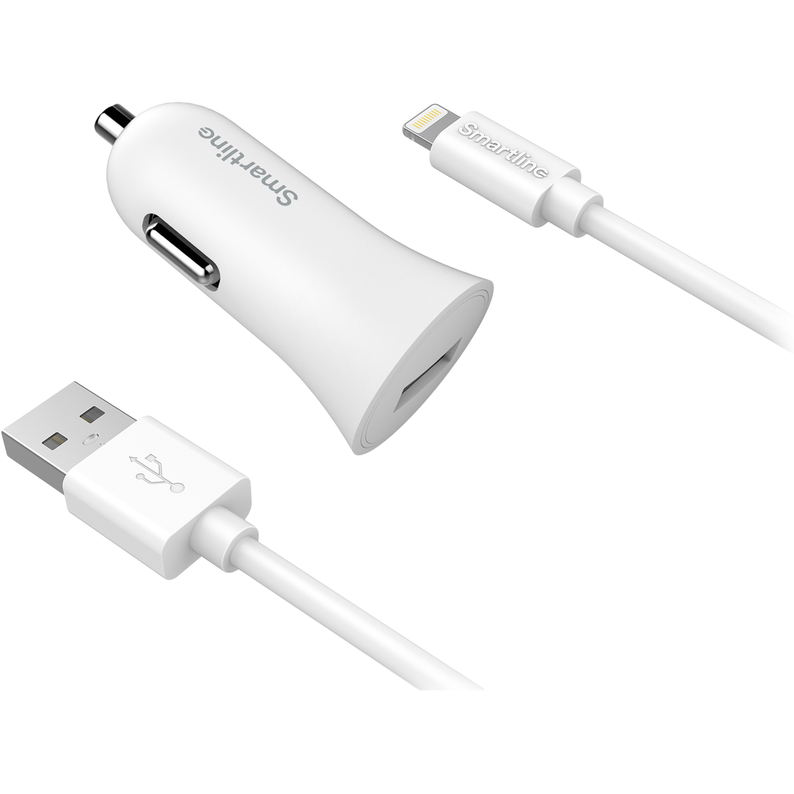 Caricabatterie auto e cavo da USB-A a USB-C 1 metro Bianco