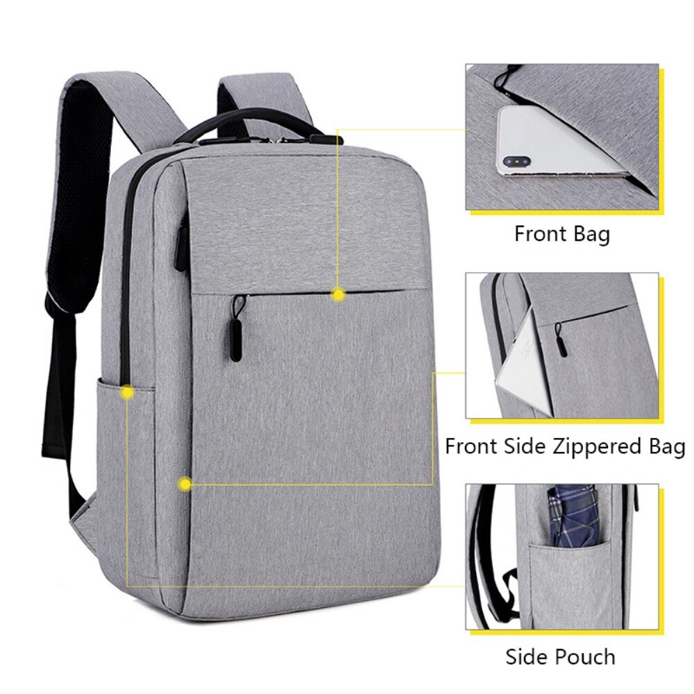 Zaino in nylon resistente all'acqua per laptop fino a 16 pollici, grigio