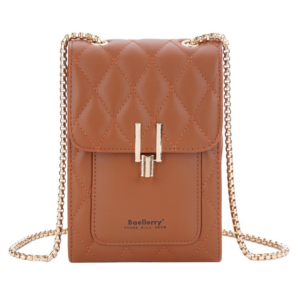 Quilted Crossbody Mini Wallet marrone