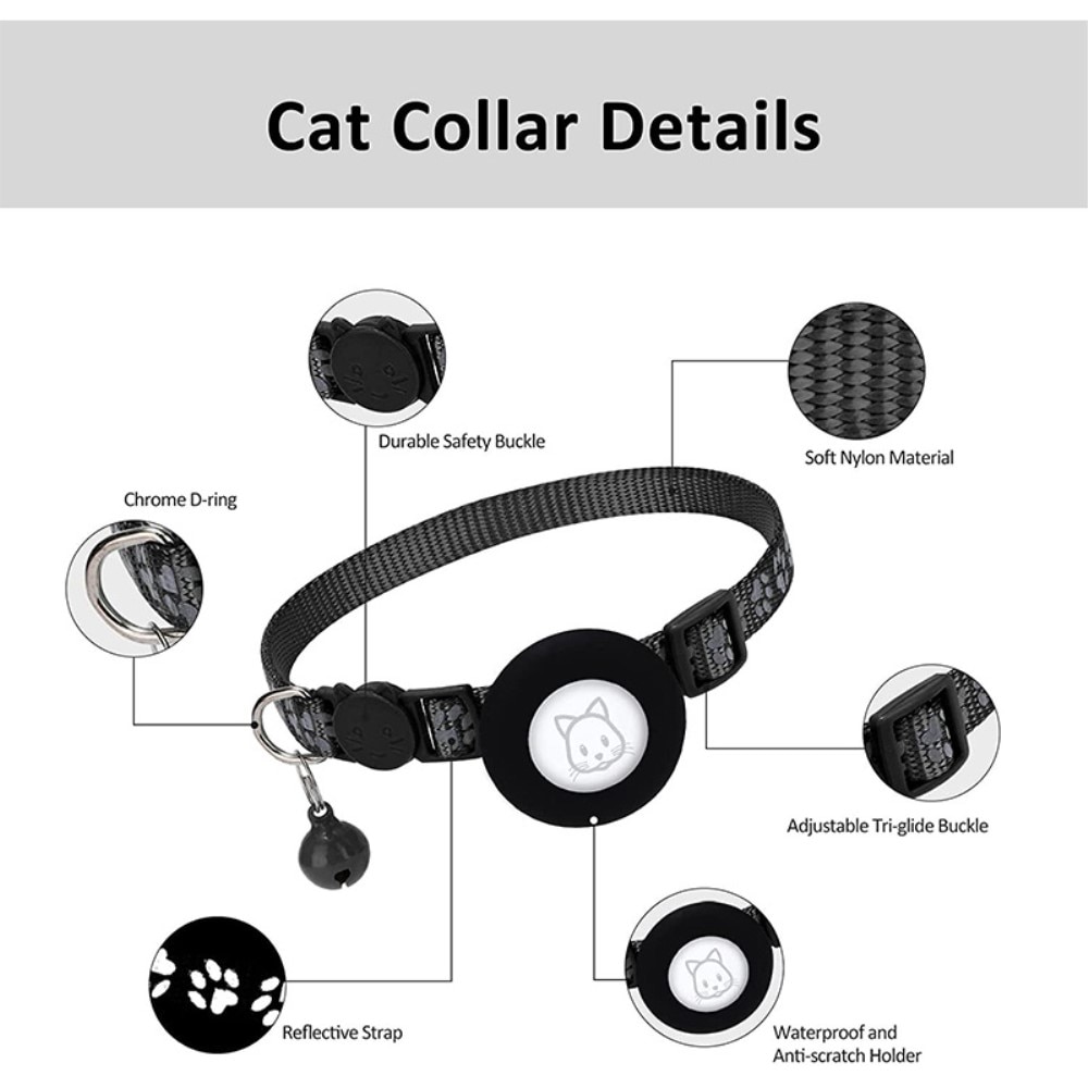 Collare per gatti Apple AirTag con impronta riflettente, nero
