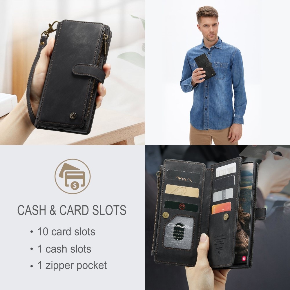 Custodie a portafoglio Zipper Samsung Galaxy S22 Ultra Nero