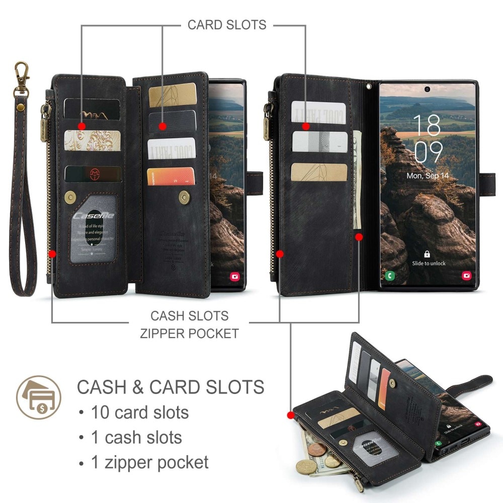 Custodie a portafoglio Zipper Samsung Galaxy S22 Ultra Nero