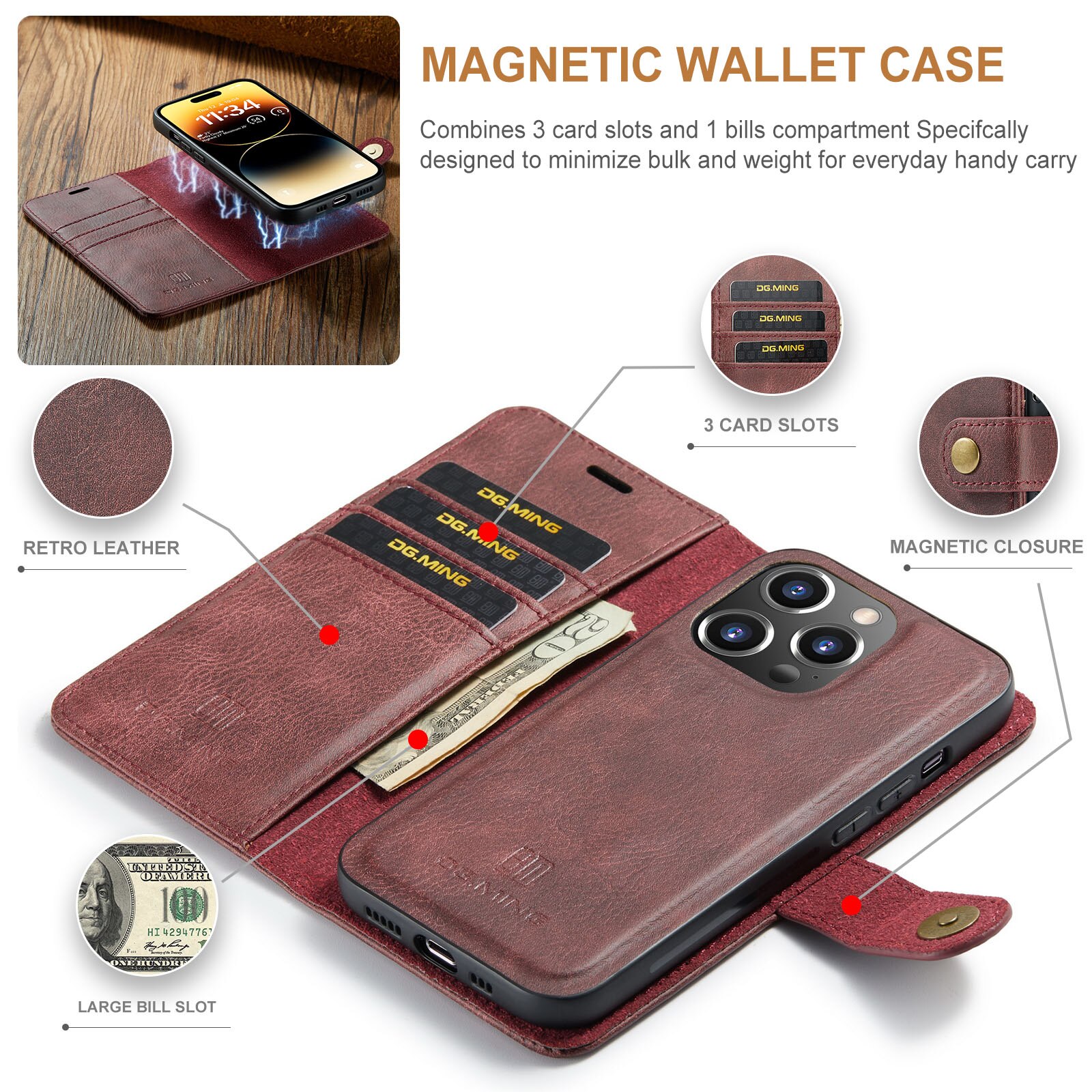 Cover portafoglio Magnet Wallet iPhone 14 Pro Red