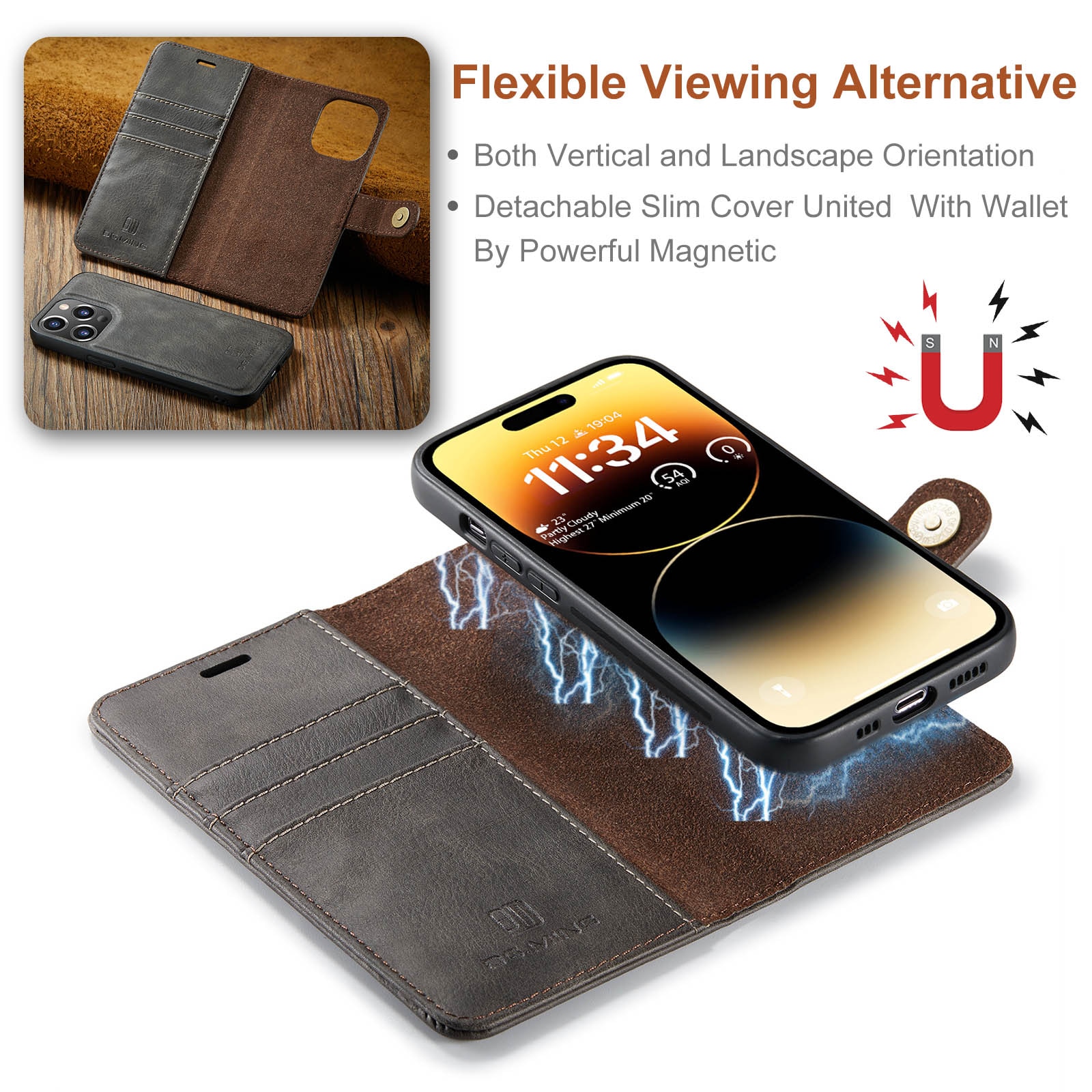 Cover portafoglio Magnet Wallet iPhone 14 Pro Max Brown