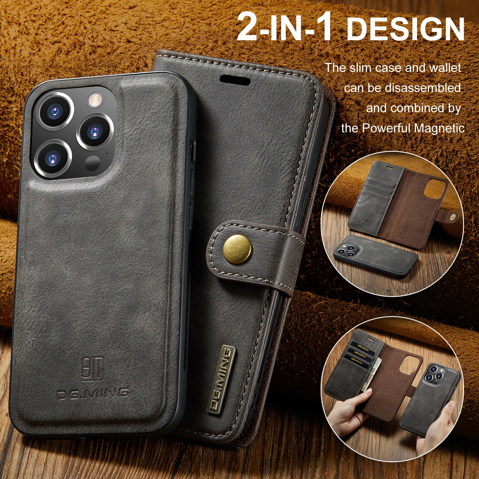 Cover portafoglio Magnet Wallet iPhone 14 Pro Max Brown