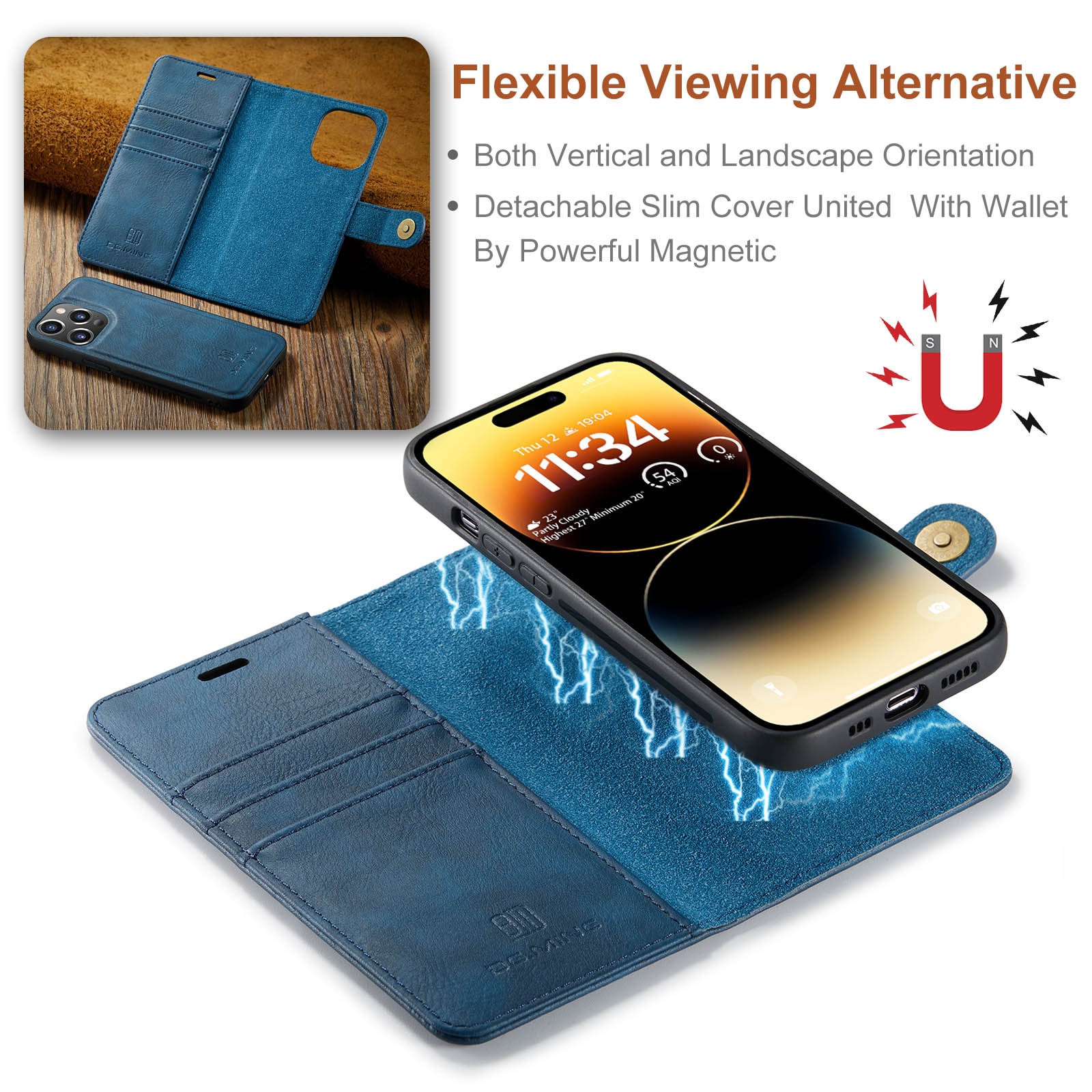 Cover portafoglio Magnet Wallet iPhone 14 Pro Max Blue