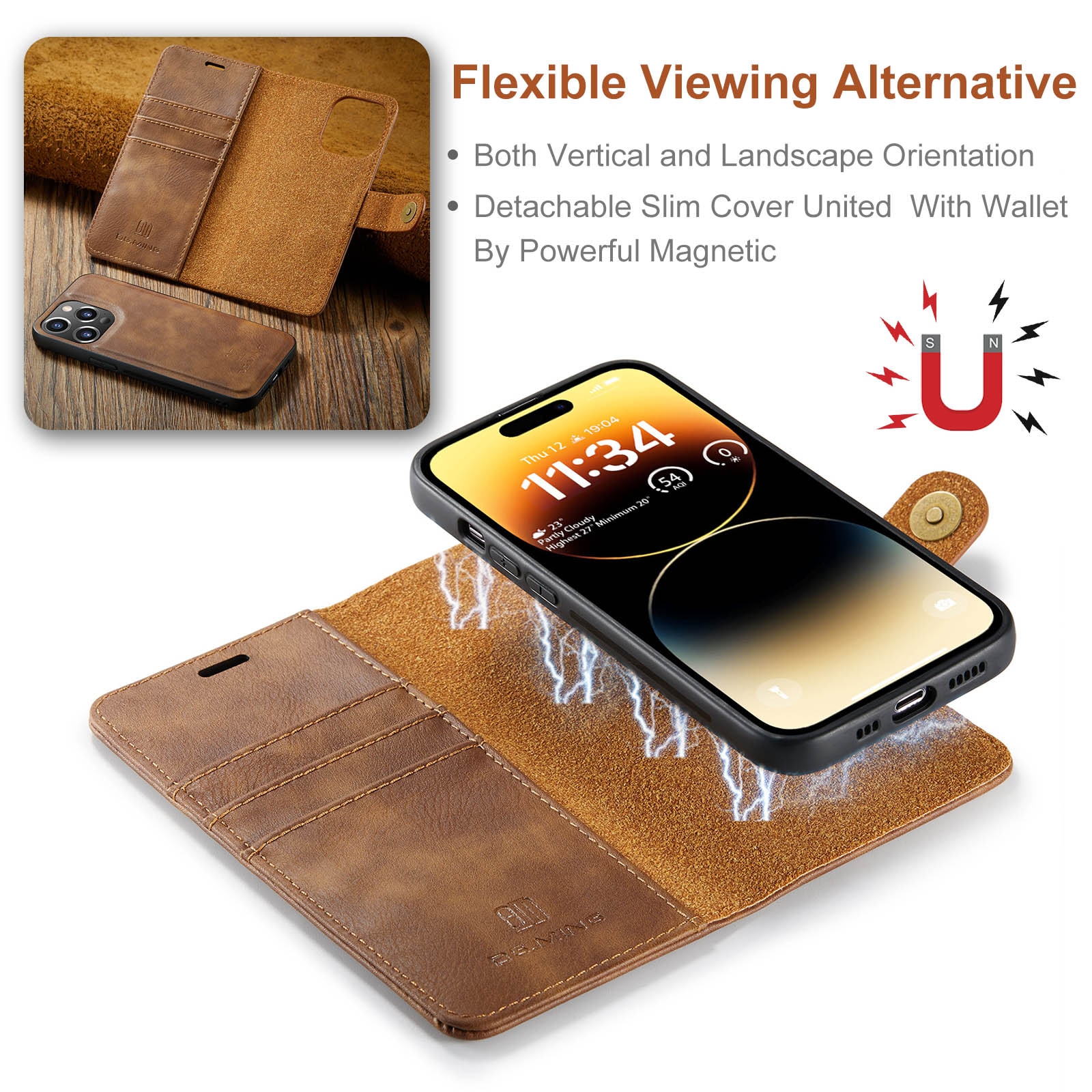 Cover portafoglio Magnet Wallet iPhone 15 Pro Cognac