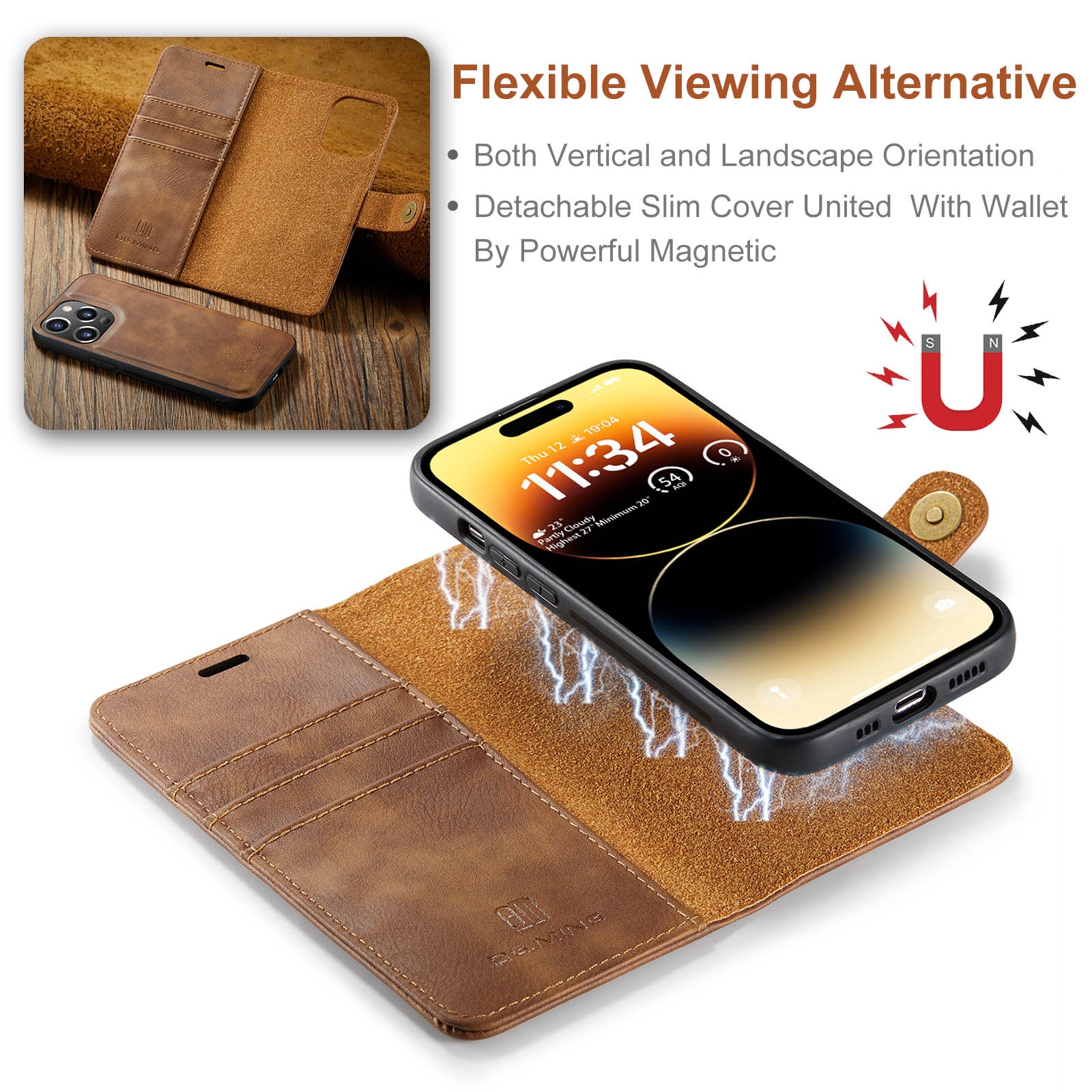 Cover portafoglio Magnet Wallet iPhone 15 Pro Max Cognac