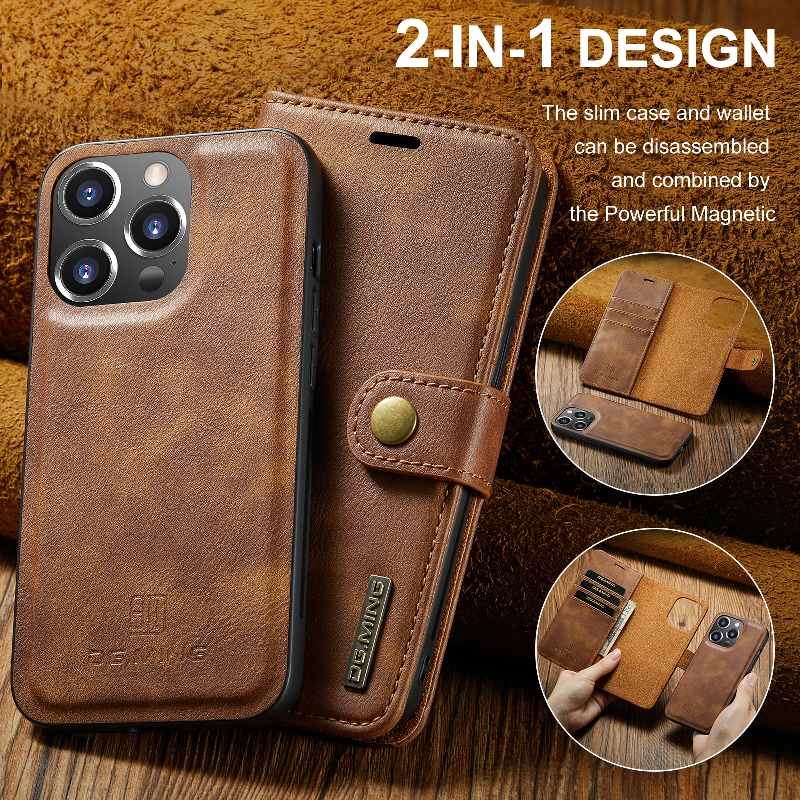 Cover portafoglio Magnet Wallet iPhone 14 Pro Cognac