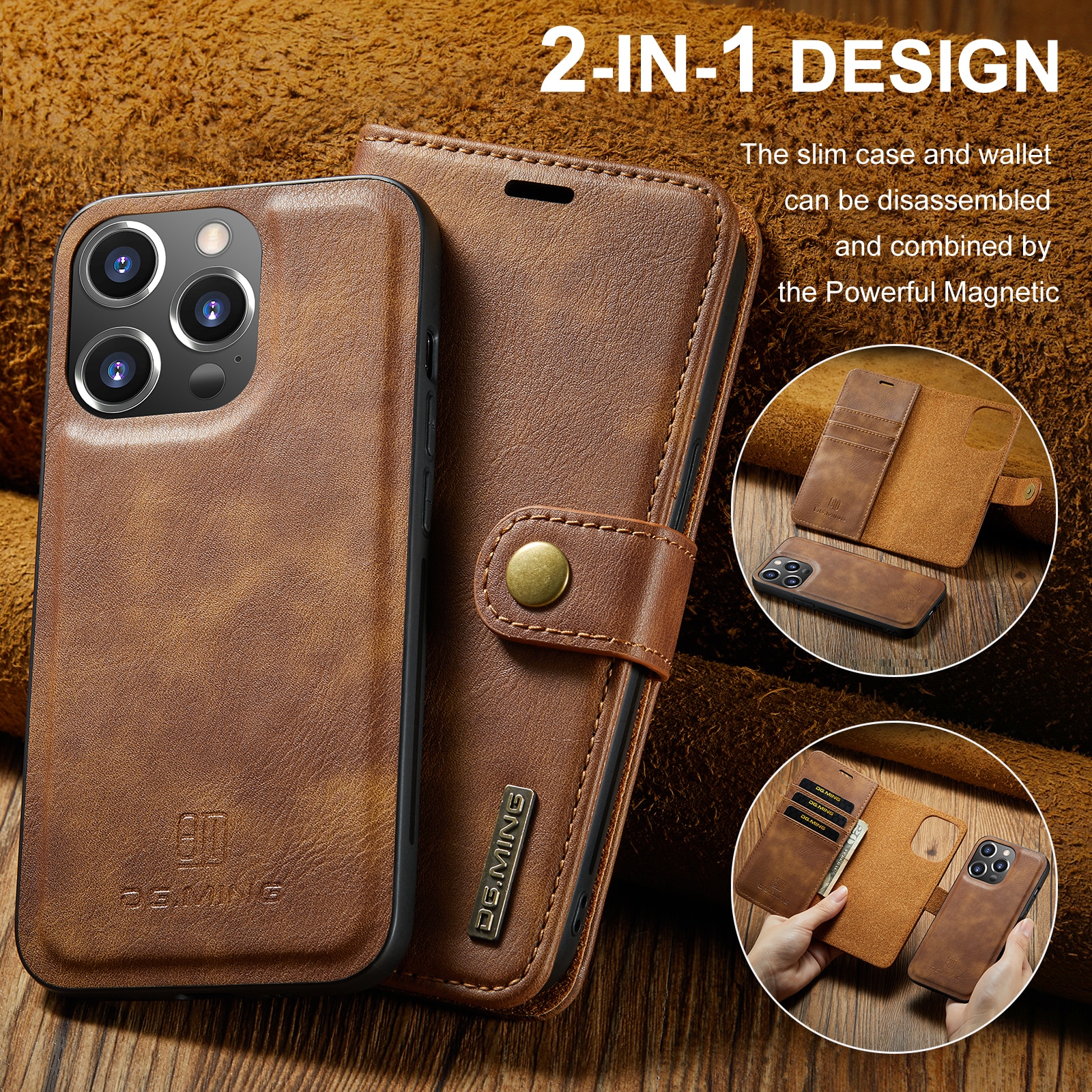 Cover portafoglio Magnet Wallet iPhone 15 Pro Max Cognac