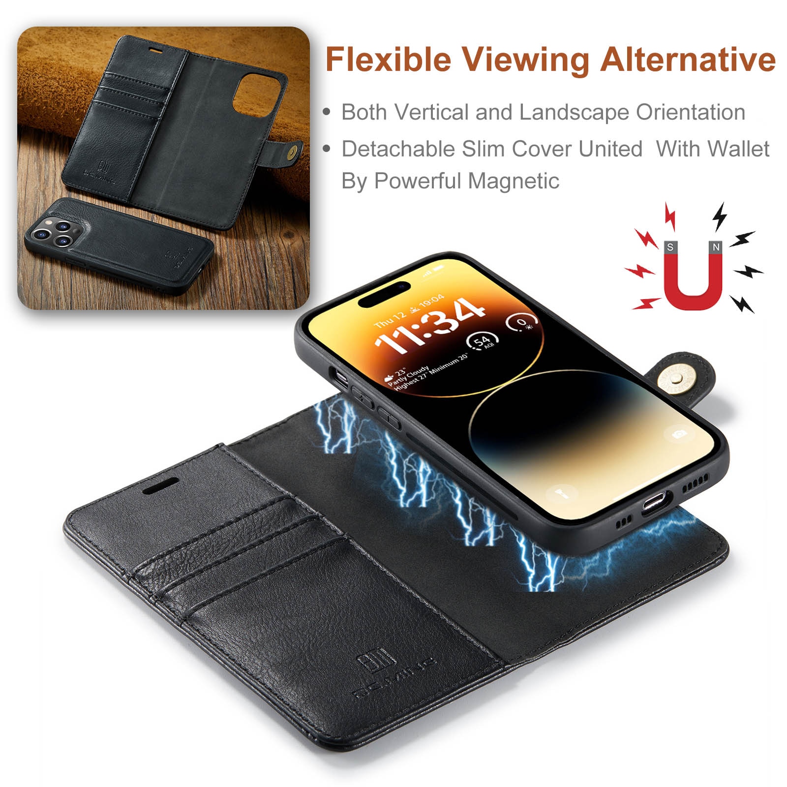 Cover portafoglio Magnet Wallet iPhone 14 Pro Black