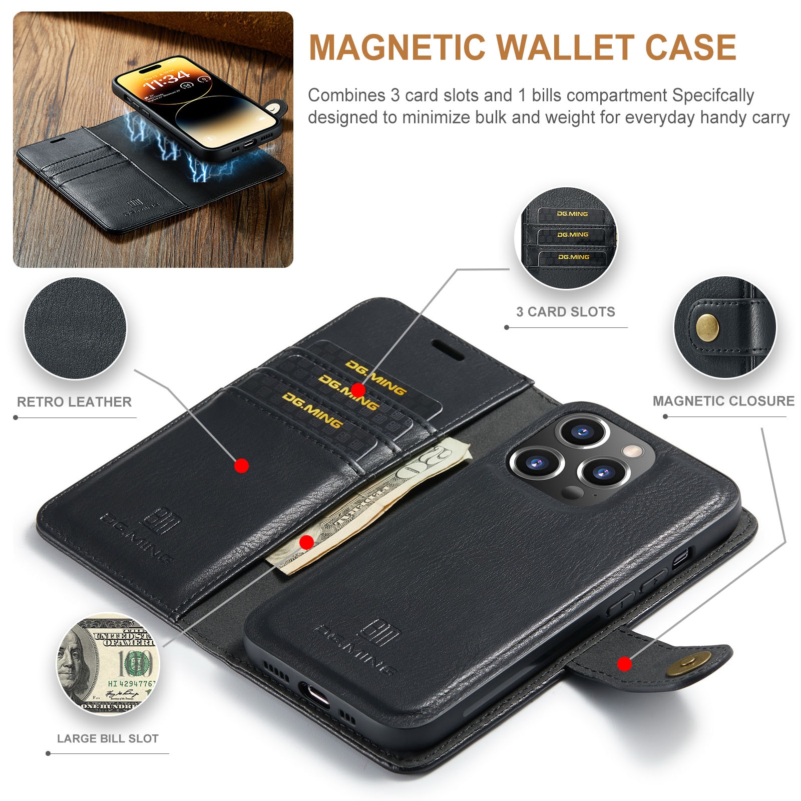 Cover portafoglio Magnet Wallet iPhone 15 Pro Max Black