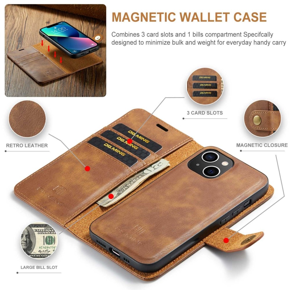 Cover portafoglio Magnet Wallet iPhone 14 Plus Marrone