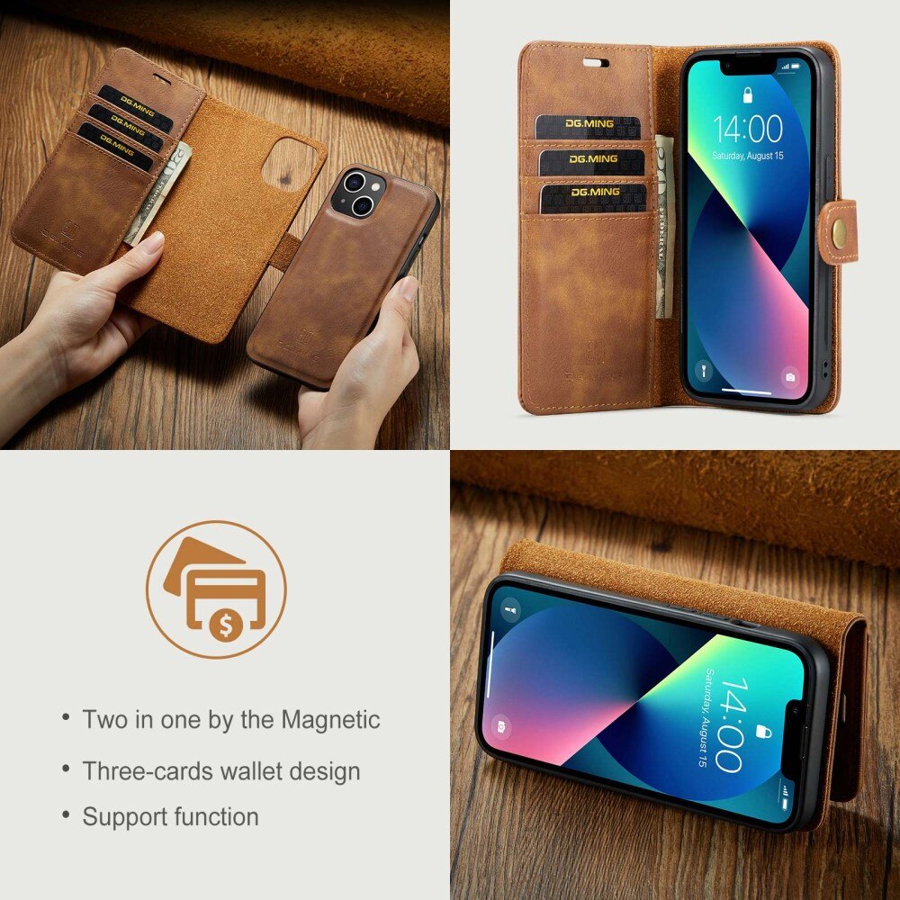 Cover portafoglio Magnet Wallet iPhone 14 Plus Marrone