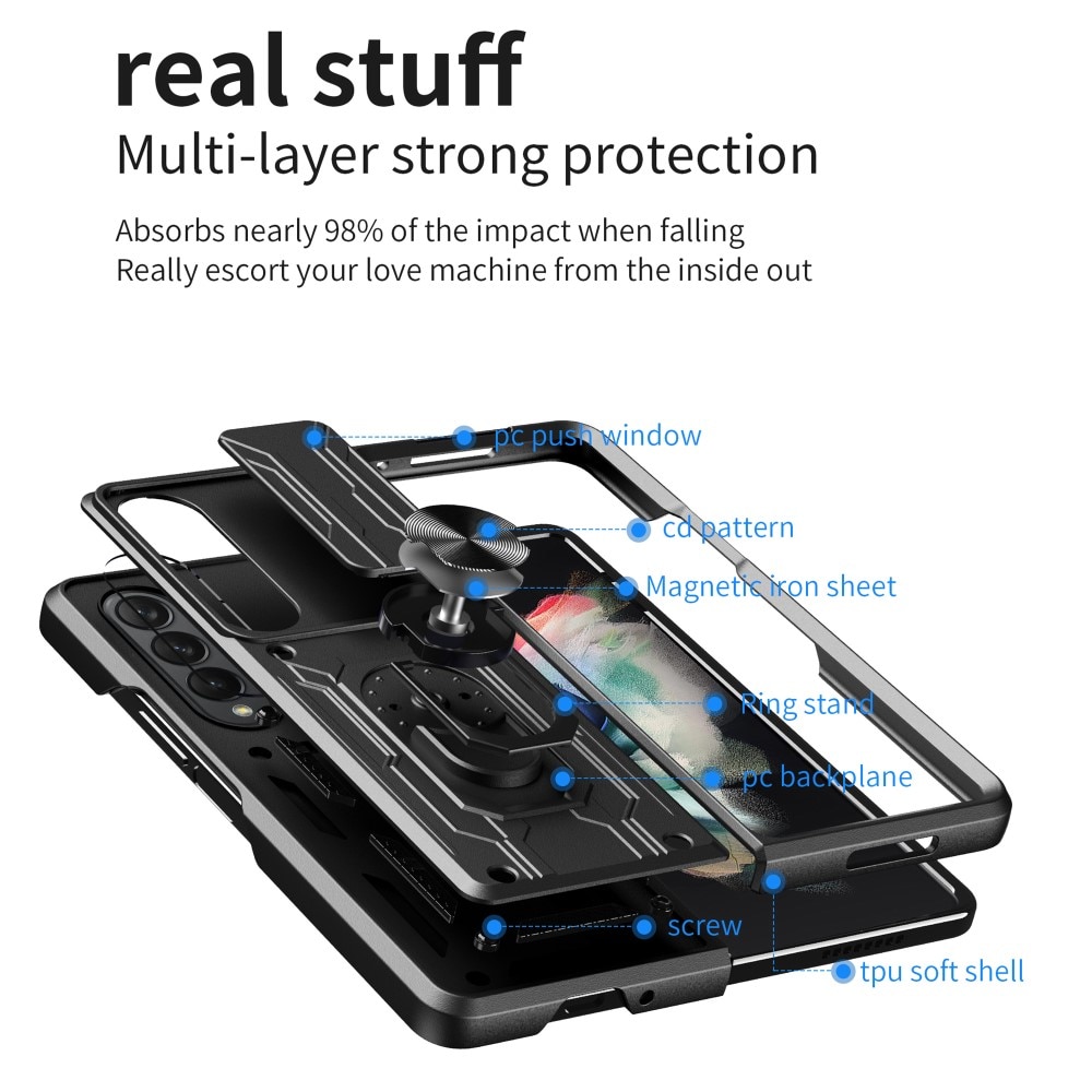 Cover ibride con anello e protezione fotocamera Samsung Galaxy Z Fold 4 Nero