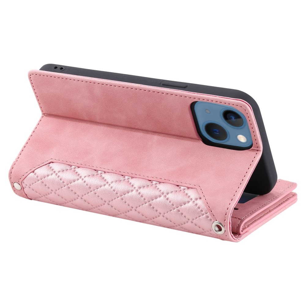 Borsa a portafoglio trapuntata iPhone 14 Plus Rosa