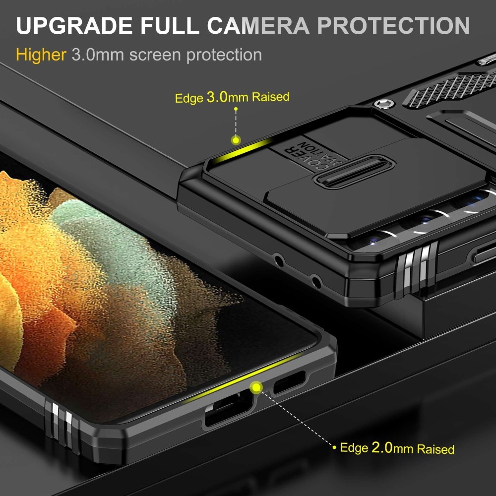 Cover ibride con anello e protezione fotocamera Samsung Galaxy S21 Ultra Nero