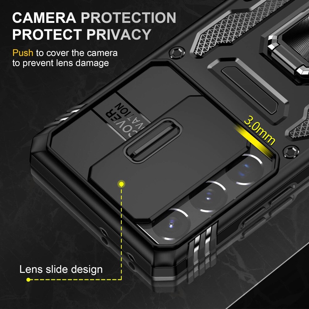 Cover ibride con anello e protezione fotocamera Samsung Galaxy S21 Ultra Nero