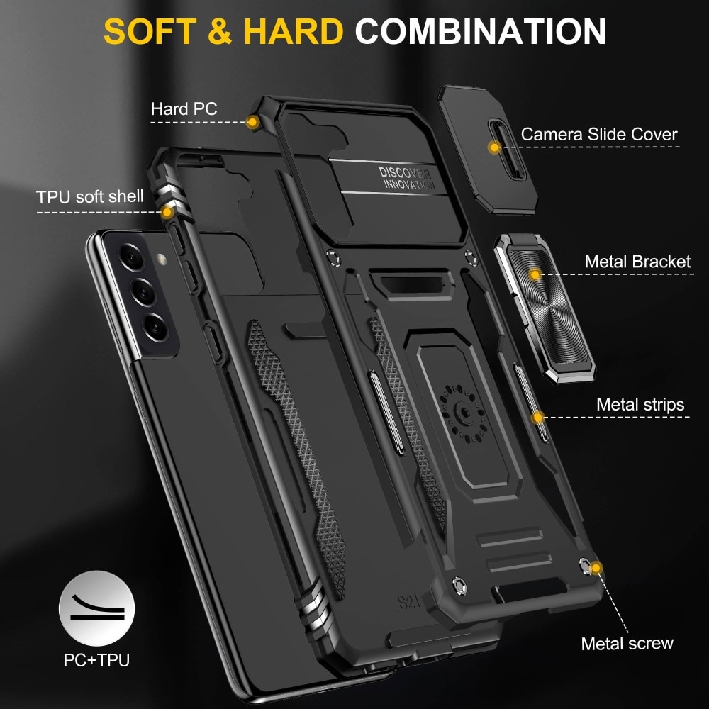 Cover ibride con anello e protezione fotocamera Samsung Galaxy S21 Nero