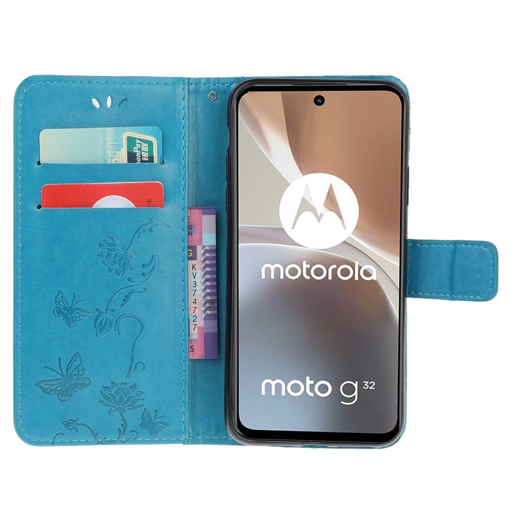Custodia in pelle a farfalle per Motorola Moto G32, blu