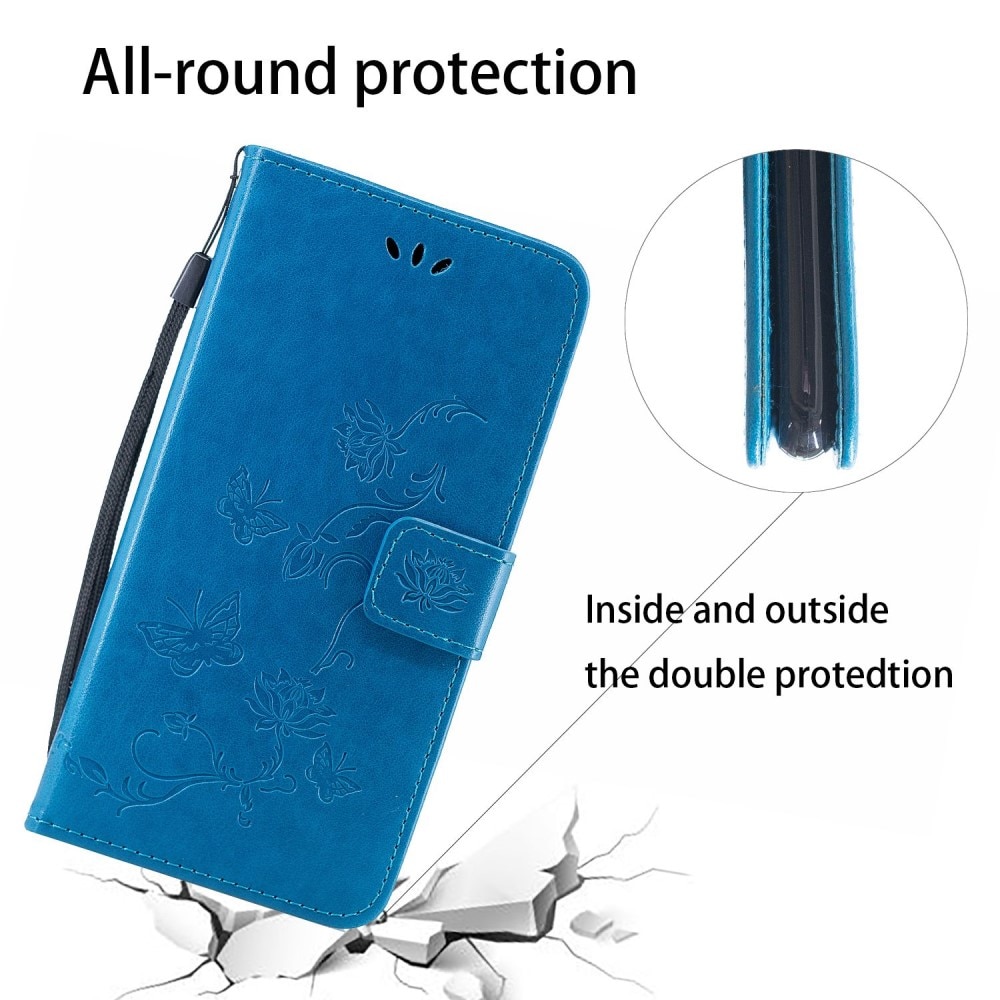 Custodia in pelle a farfalle per Motorola Moto G32, blu