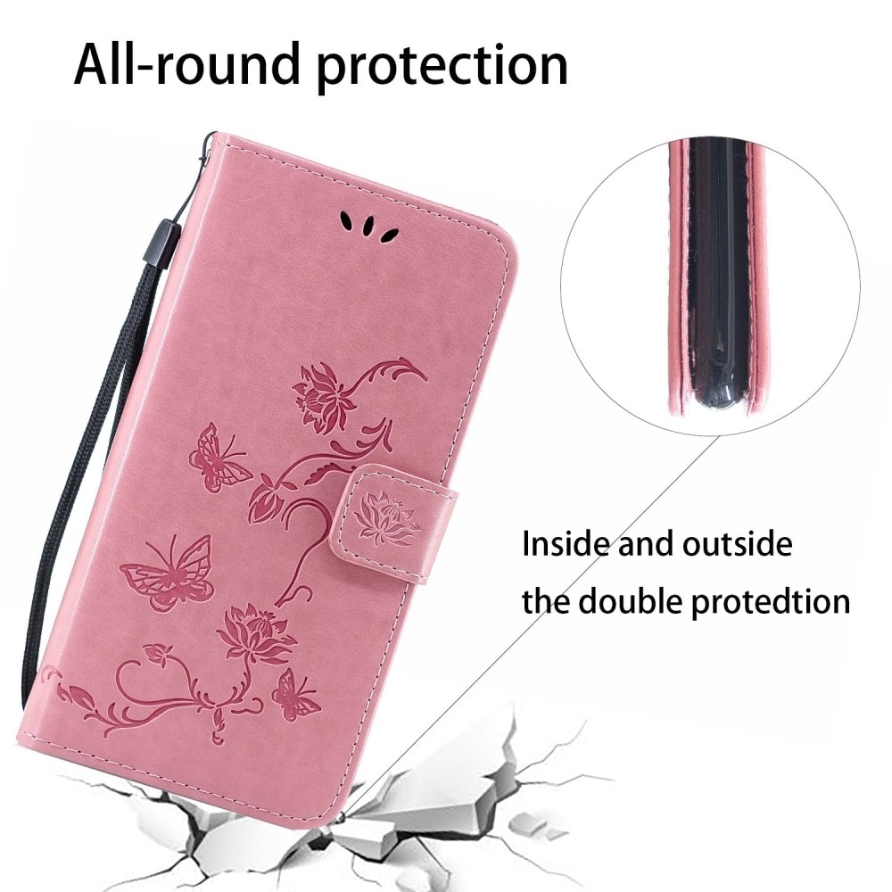 Custodia in pelle a farfalle per Motorola Moto G32, rosa