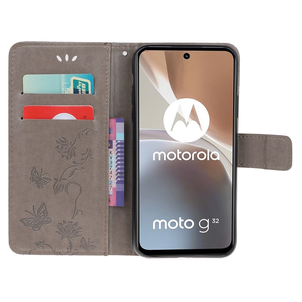 Custodia in pelle a farfalle per Motorola Moto G32, grigio
