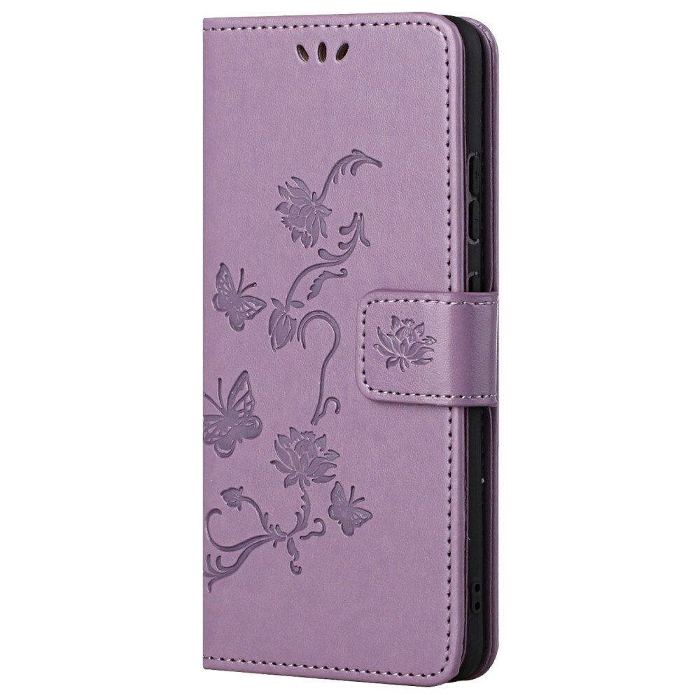 Custodia in pelle a farfalle per Motorola Moto G62, Viola