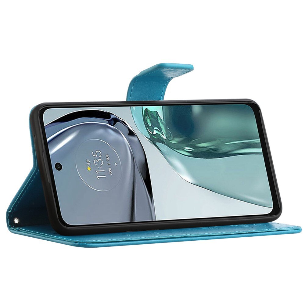 Custodia in pelle a farfalle per Motorola Moto G62, blu