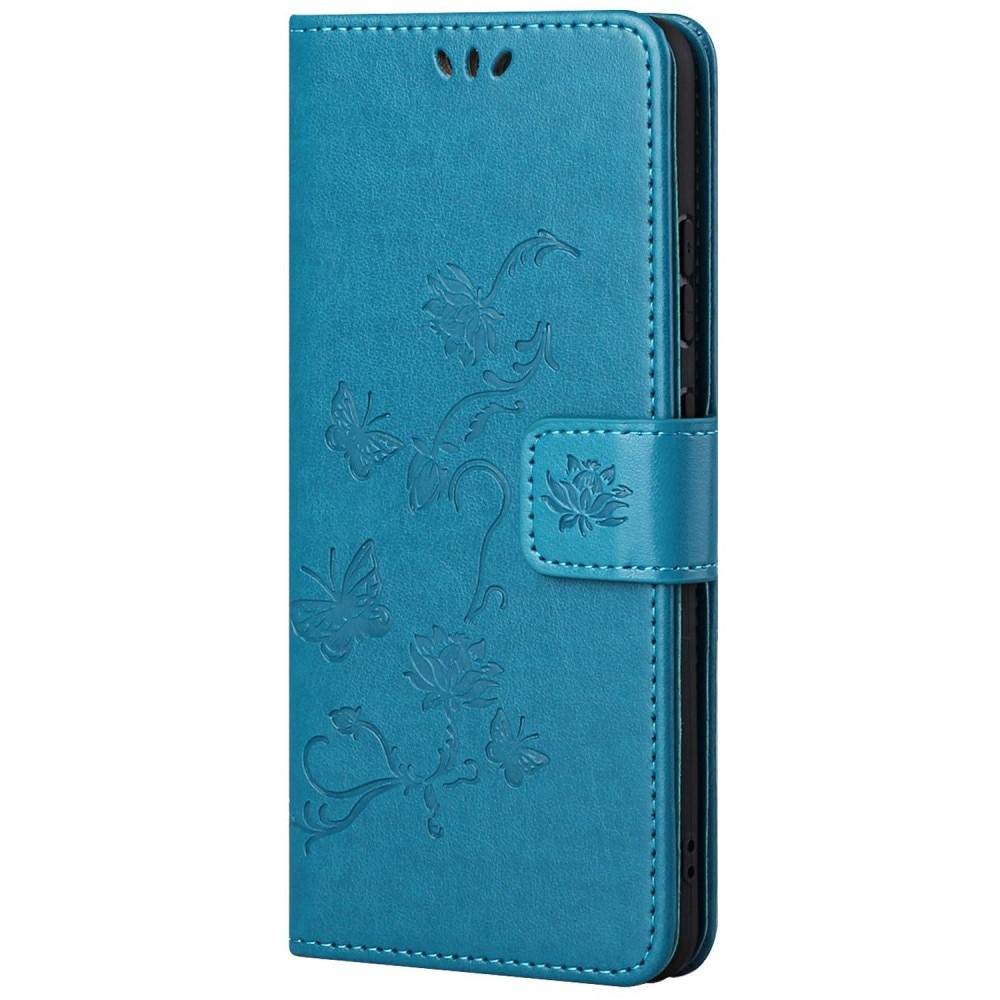 Custodia in pelle a farfalle per Motorola Moto G62, Blu