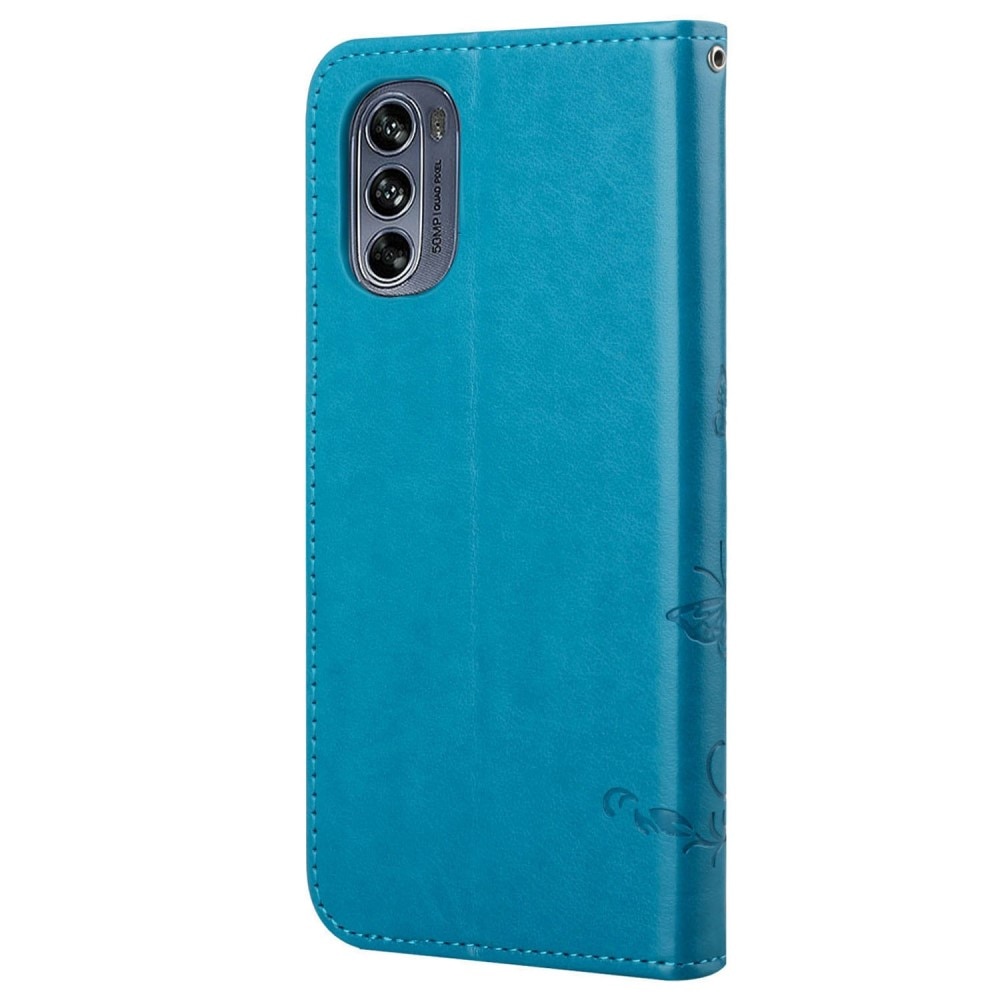 Custodia in pelle a farfalle per Motorola Moto G62, Blu
