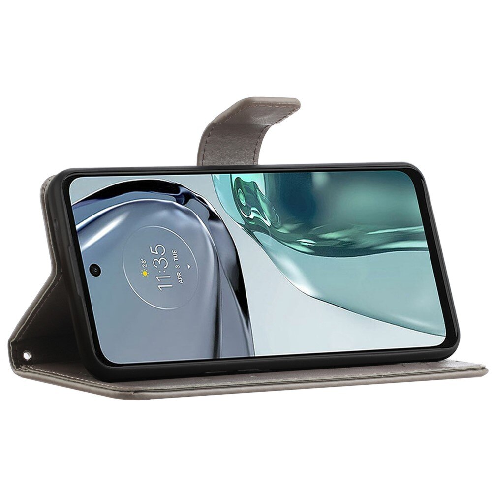 Custodia in pelle a farfalle per Motorola Moto G62, Grigio
