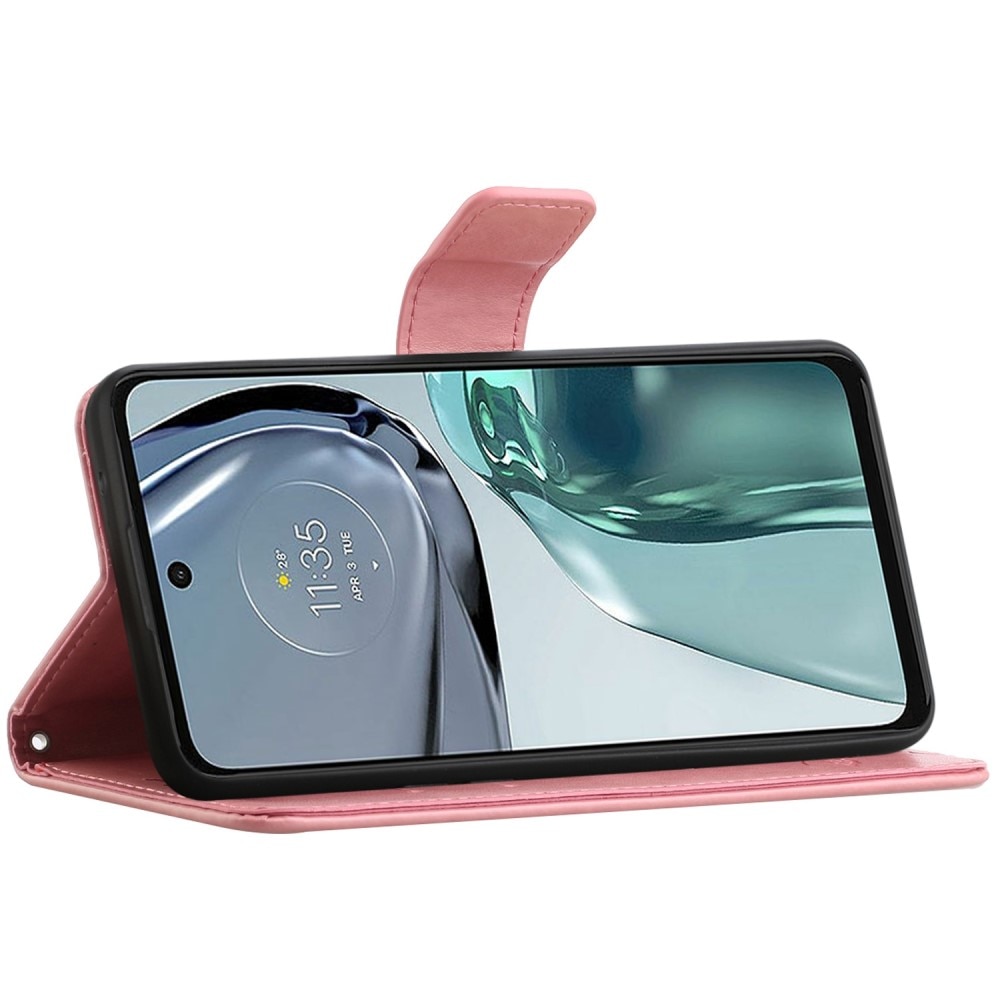 Custodia in pelle a farfalle per Motorola Moto G62, rosa