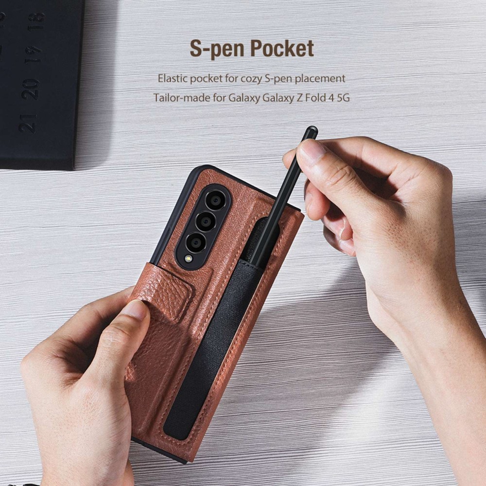 Cover Leather Case with Pen Slot Samsung Galaxy Z Fold 4 Marrone